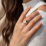 Calico cat ring on model