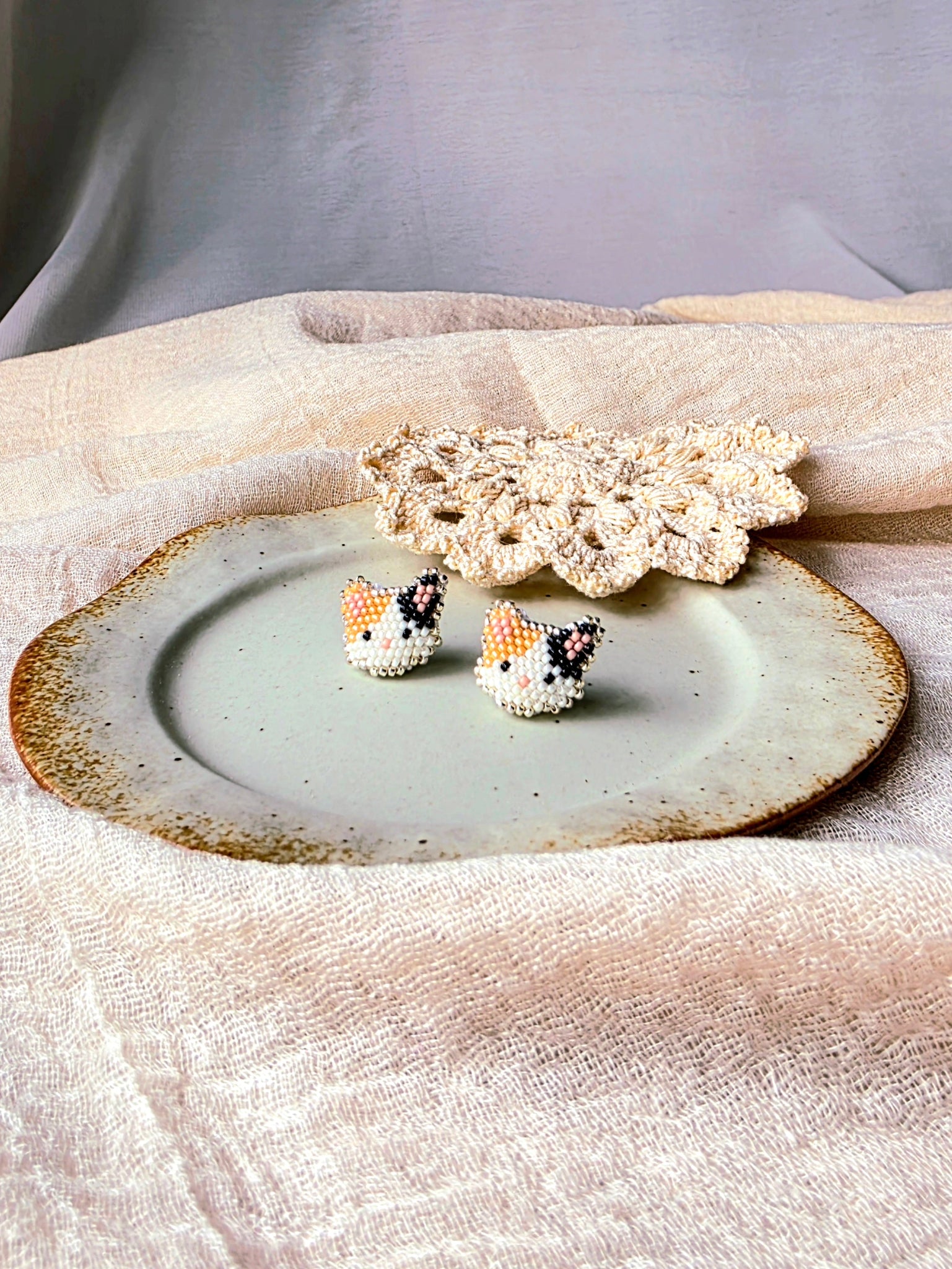 Calico cat stud earrings right