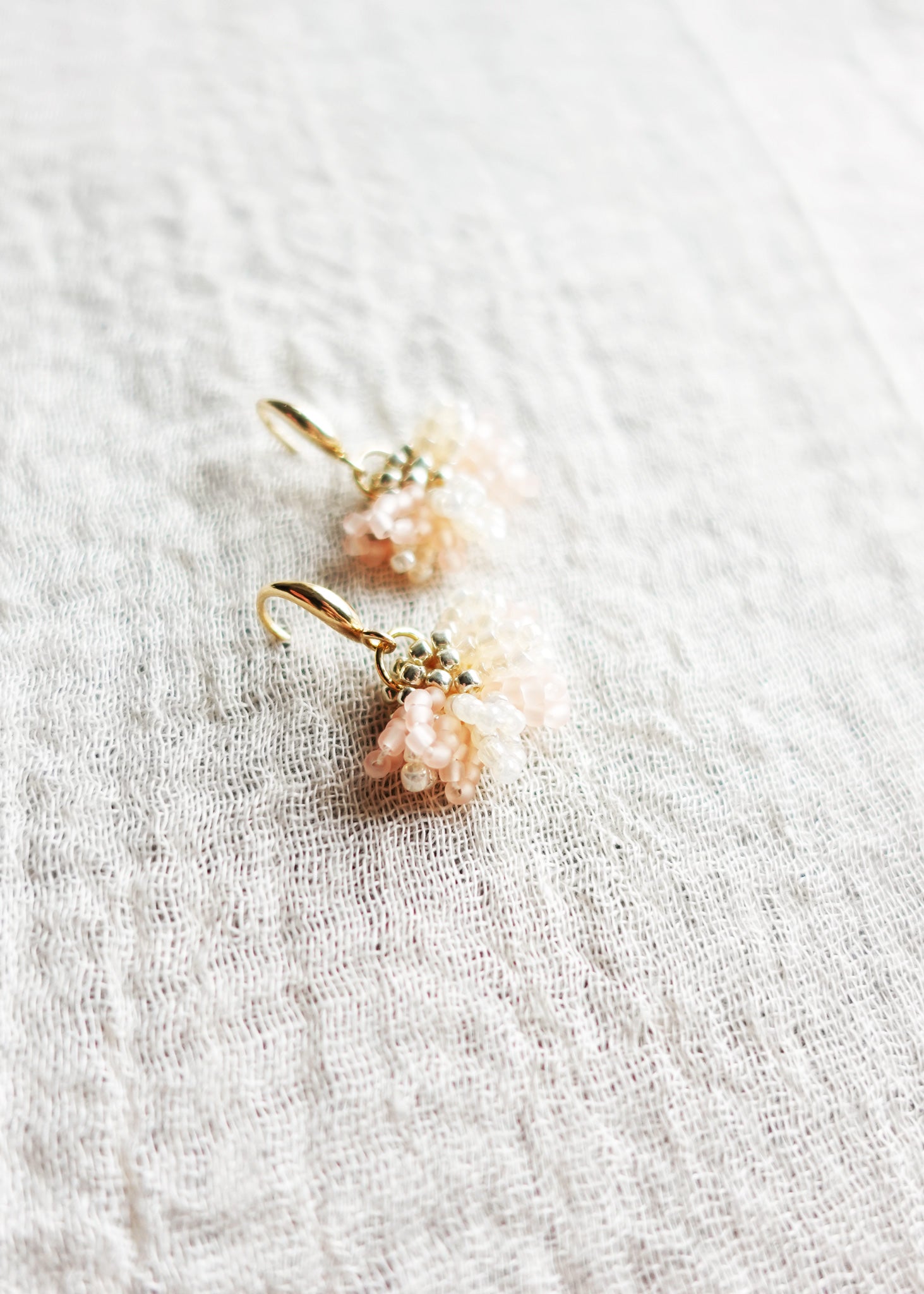 Camellia Bicolor Drop Earrings in Blush Pink Left Side
