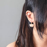 Camellia Bicolor Drop Earrings in Blush Pink Model