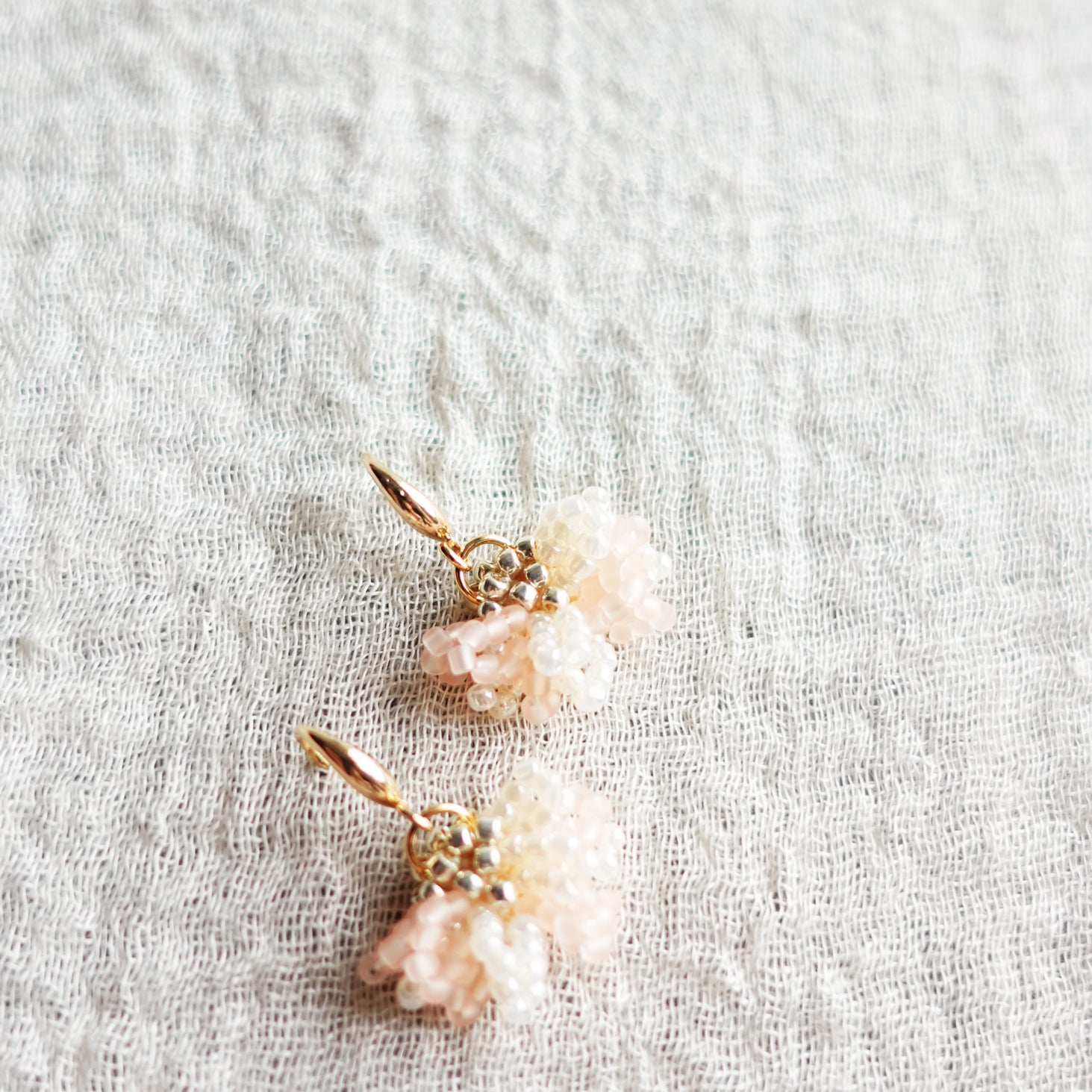 Pink Coral Gold Earrings Camellia Bicolor Drop in Blush