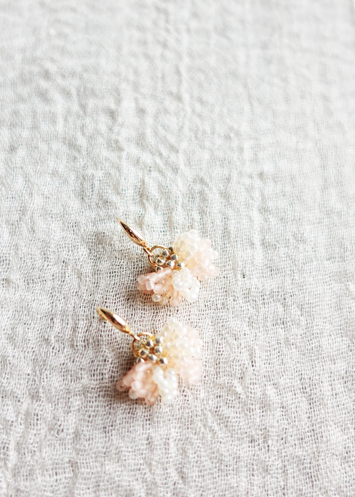 Pink Coral Gold Earrings Camellia Bicolor Drop in Blush