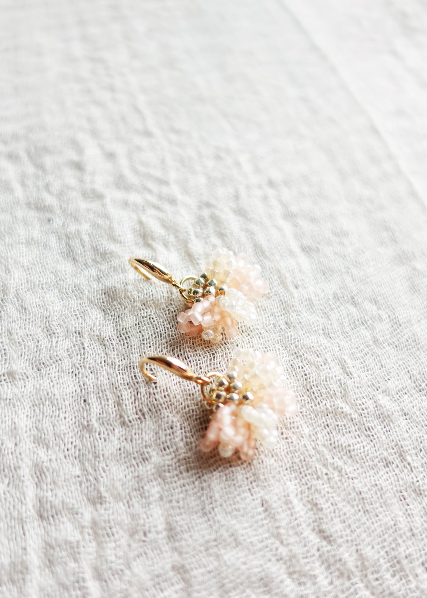 Camellia Bicolor Drop Earrings in Blush Pink Side