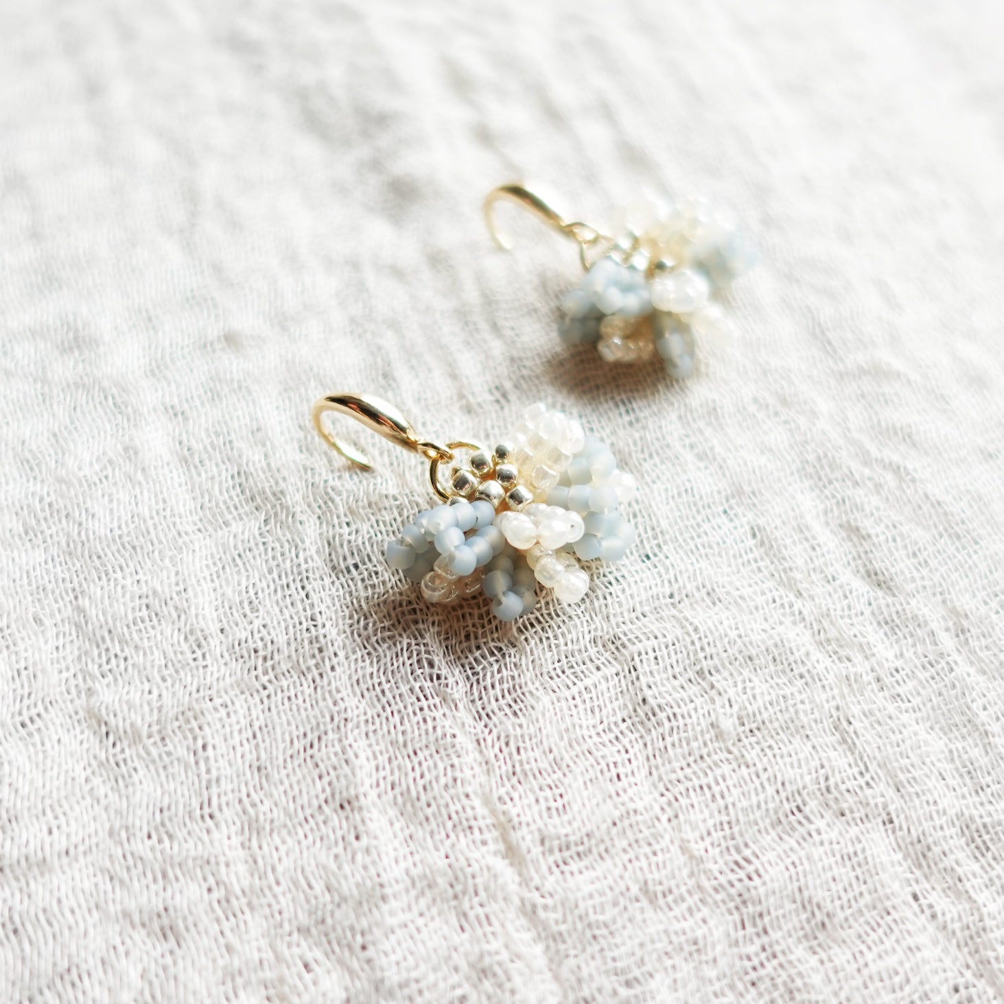 Camellia Bicolor Drop Earrings in Smoke Grey Left Left