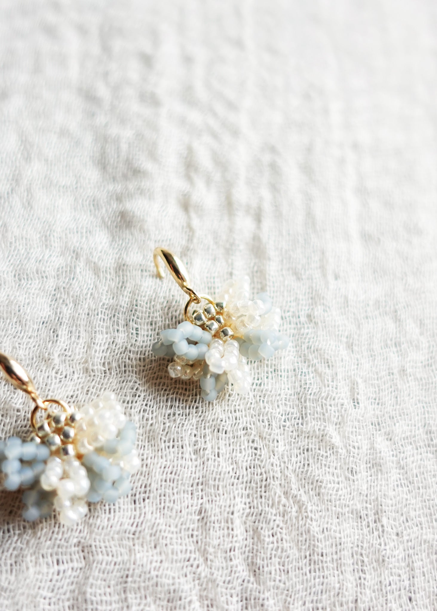 Camellia Bicolor Drop Earrings in Smoke Grey Right Top