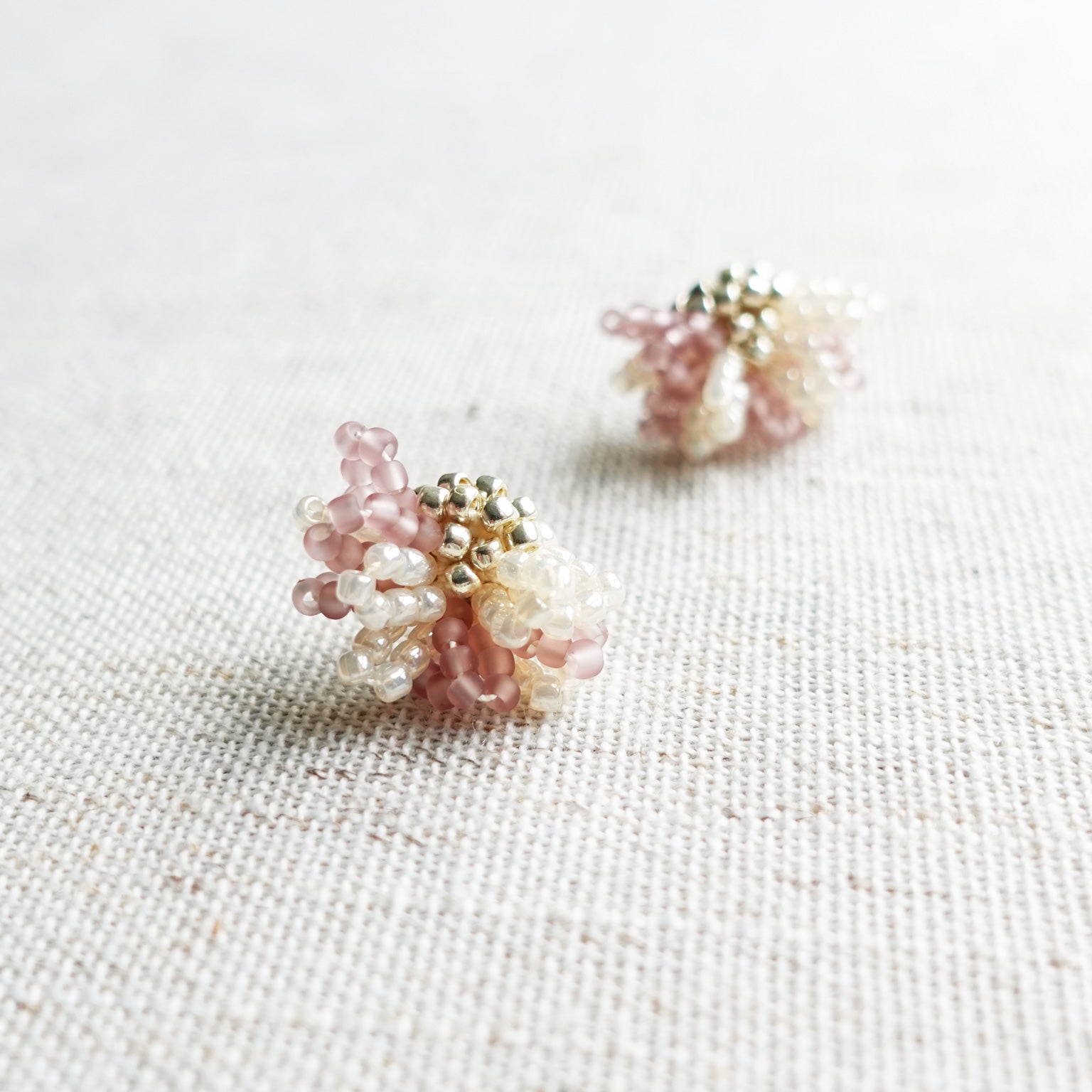 Camellia Bicolor Stud Earrings in Mauve Purple Left