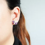 Camellia Bicolor Stud Earrings in Royal Purple Model