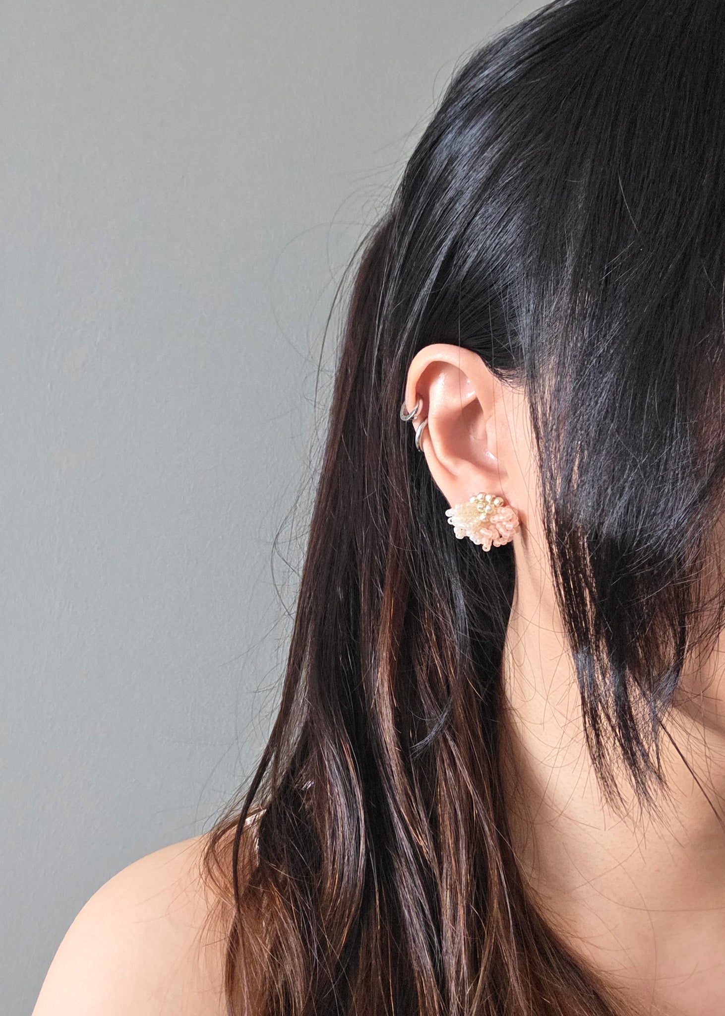 Camellia Clo Dip Stud Earrings in Blush Pink Model