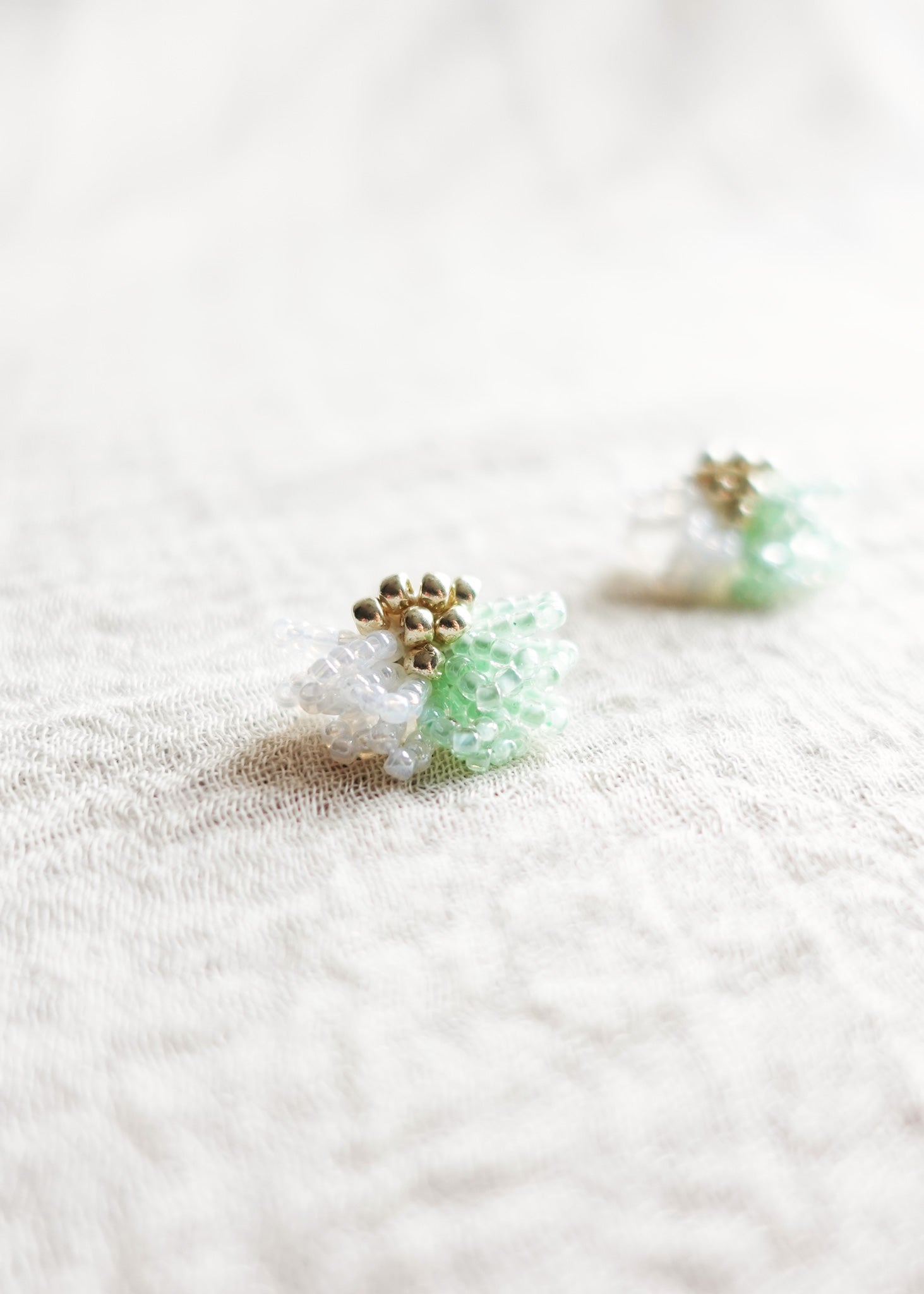 Camellia Clo Dip Stud Earrings in Mint Green Left Front Close