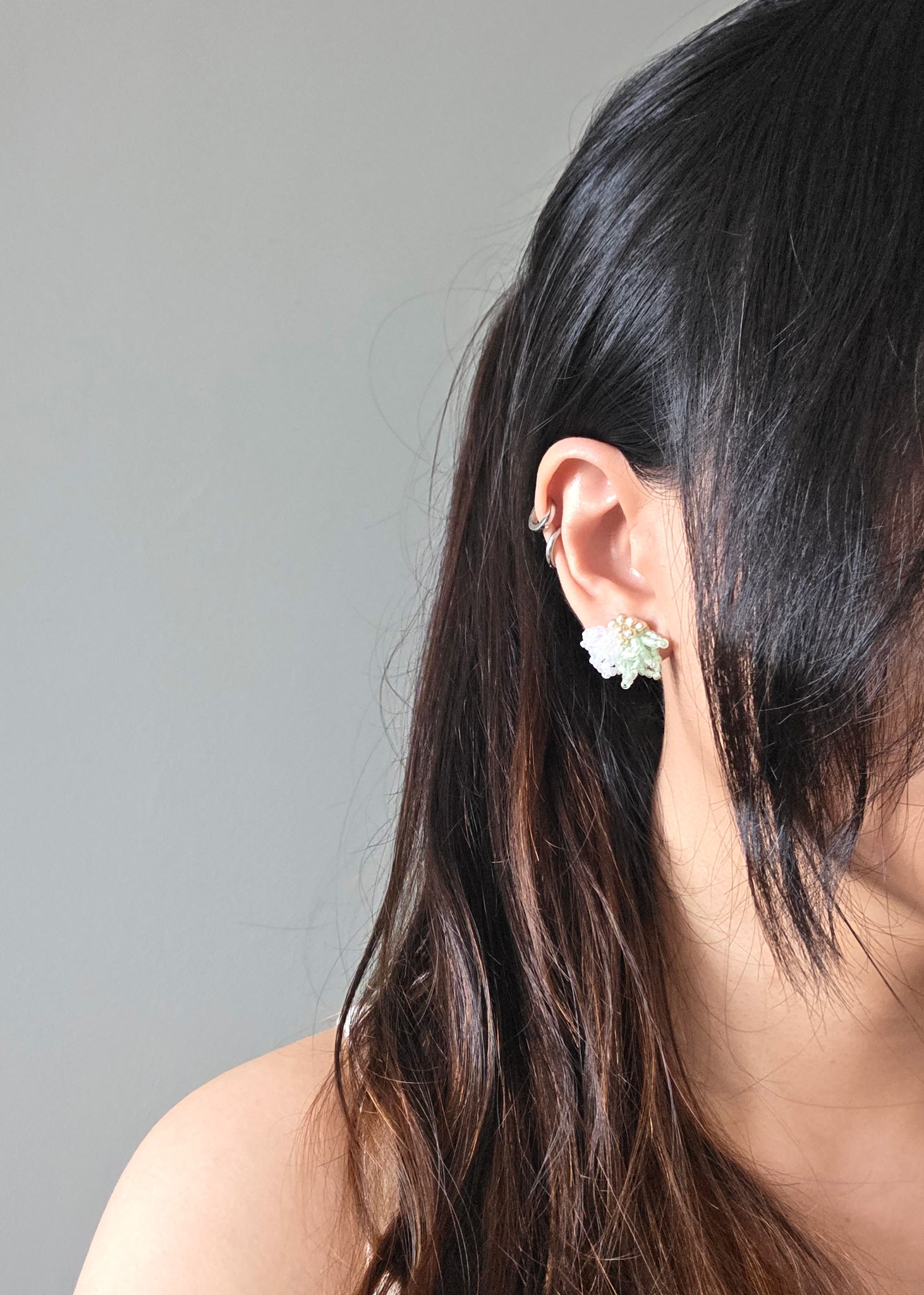 Camellia Clo Dip Stud Earrings in Mint Green Model