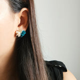 Camellia Clo Dip Stud Earrings in Teal Model