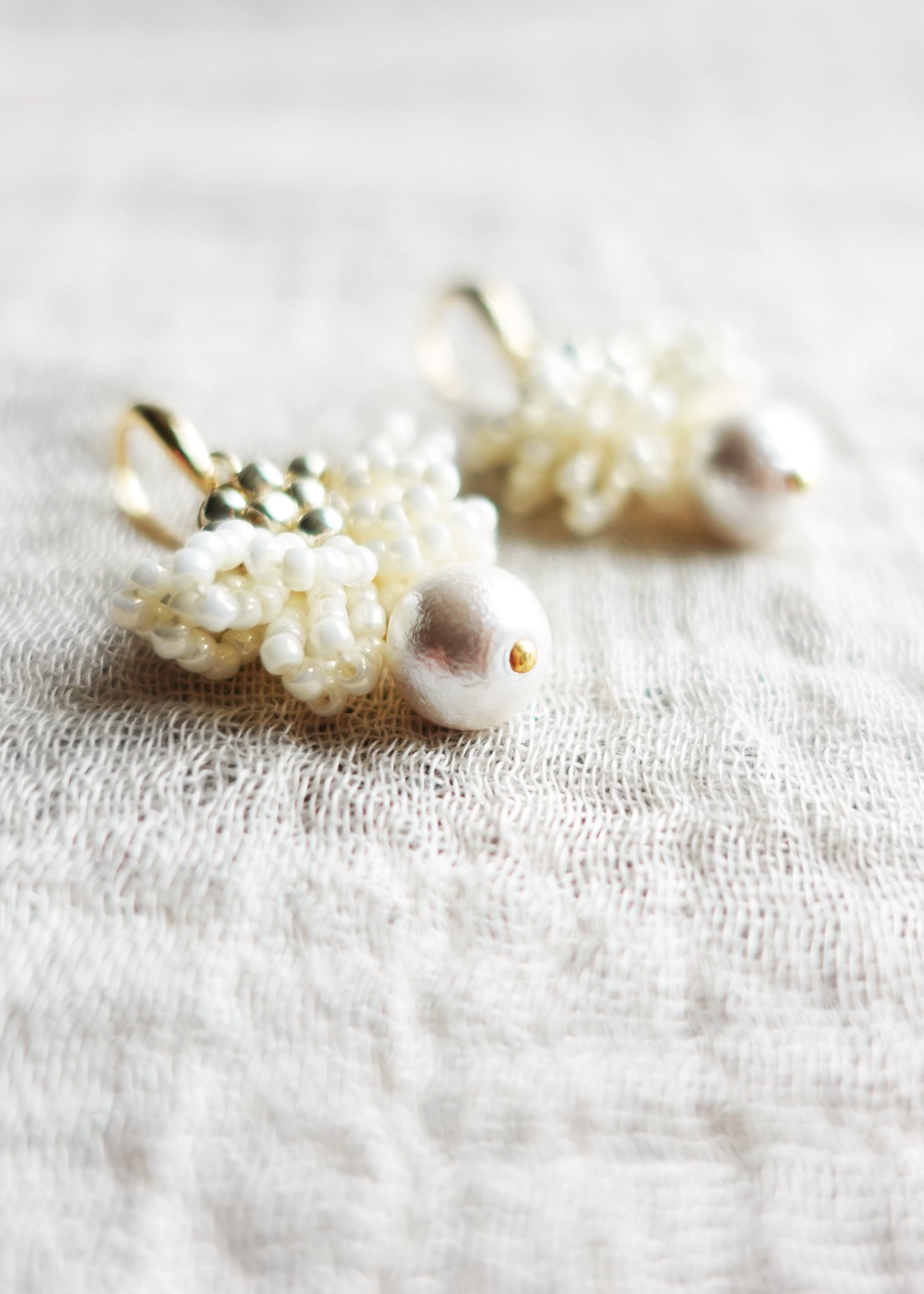 Camellia Clo Snowball Dangle Earrings Side Close