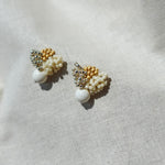 Camellia Cream Drop Earrings in Mustard Yellow Side