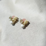 Camellia Cream Drop Earrings in Pale Pink Right