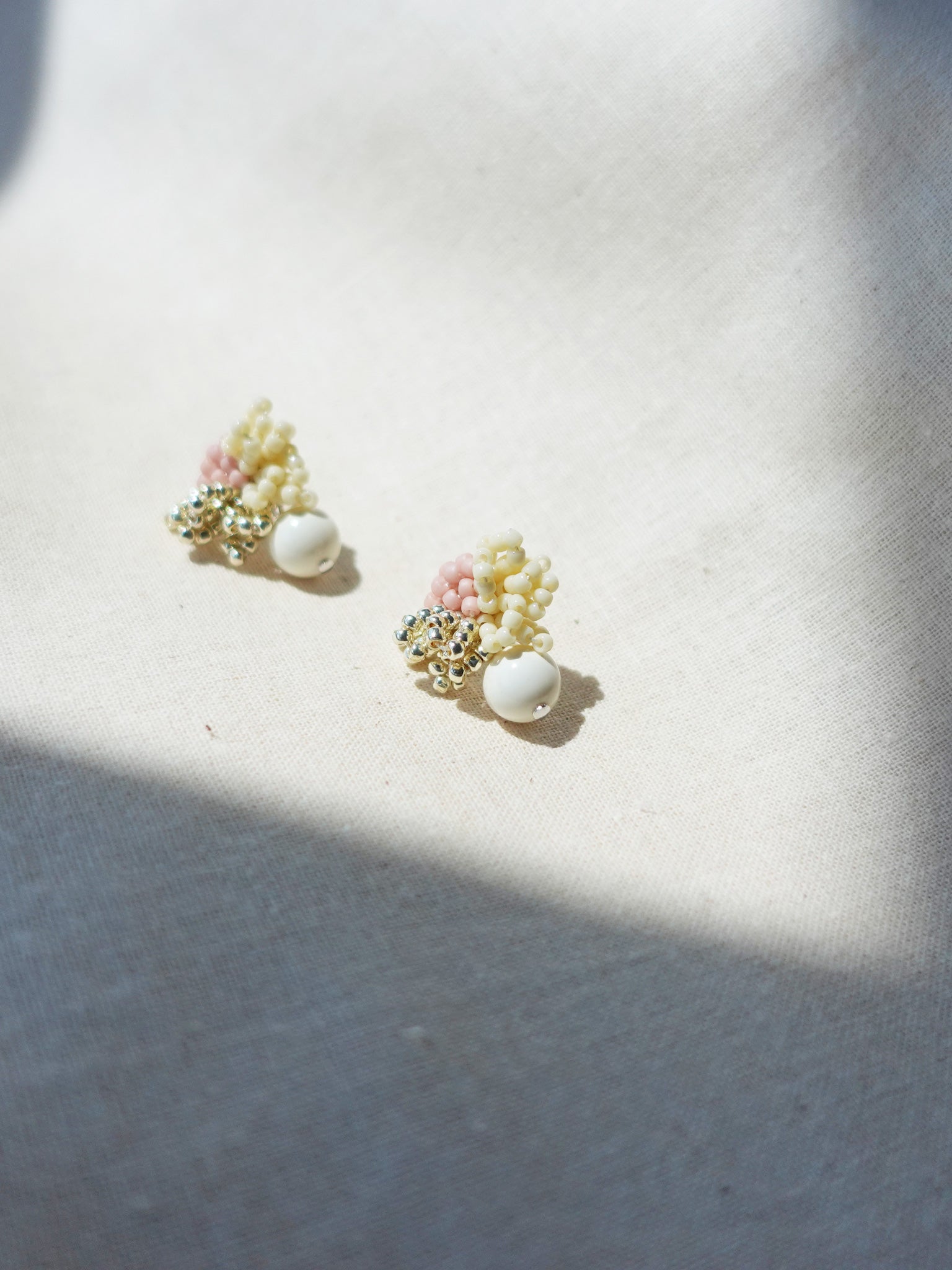 Camellia Cream Drop Earrings in Pale Pink Side