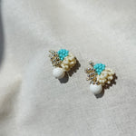 Camellia Cream Drop Earrings in Turquoise Left