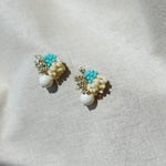 Camellia Cream Drop Earrings in Turquoise Right
