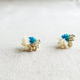 Camellia Dip Stud Earrings in Teal Front 1