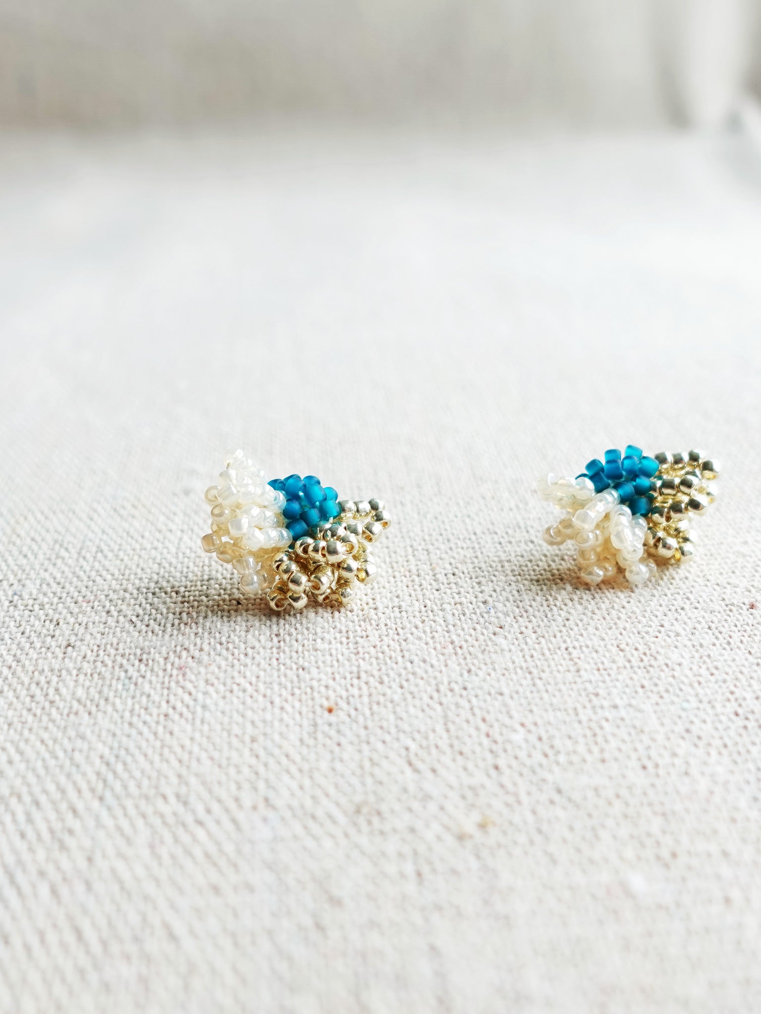 Camellia Dip Stud Earrings in Teal Front 1