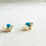 Camellia Dip Stud Earrings in Teal Front