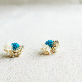 Camellia Dip Stud Earrings in Teal Front