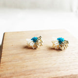 Camellia Dip Stud Earrings in Teal Left