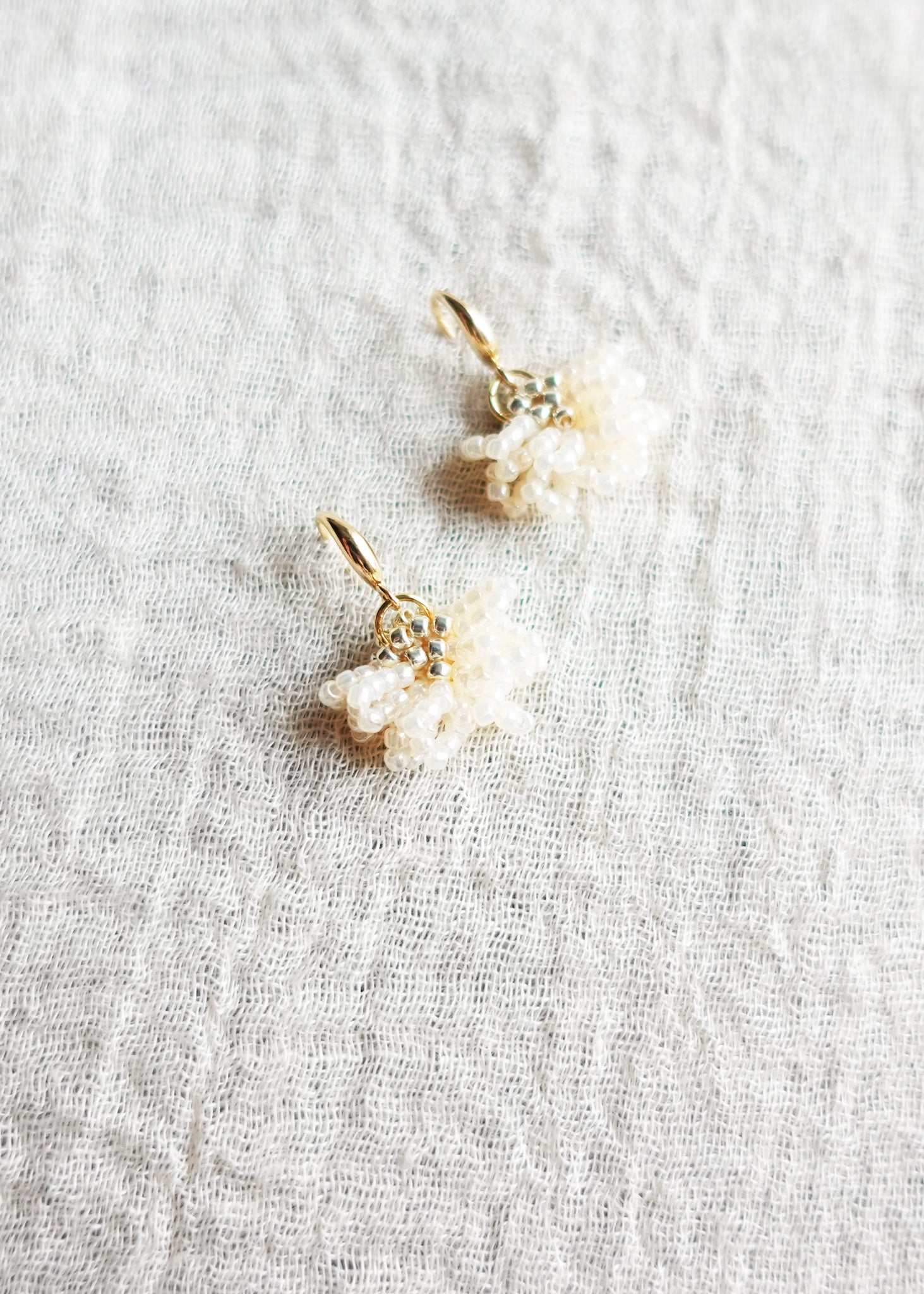 Camellia Drop Earrings in Ivory Left Top