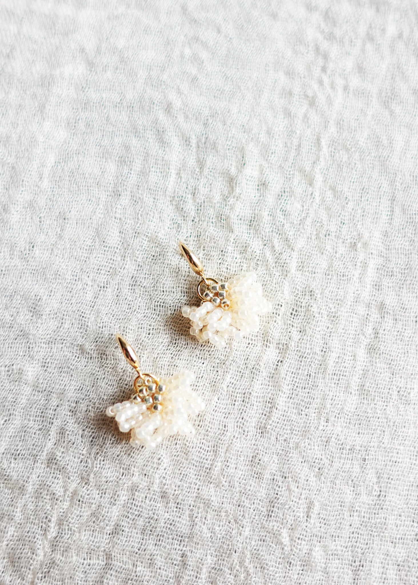 Camellia Drop Earrings in Ivory Right Left