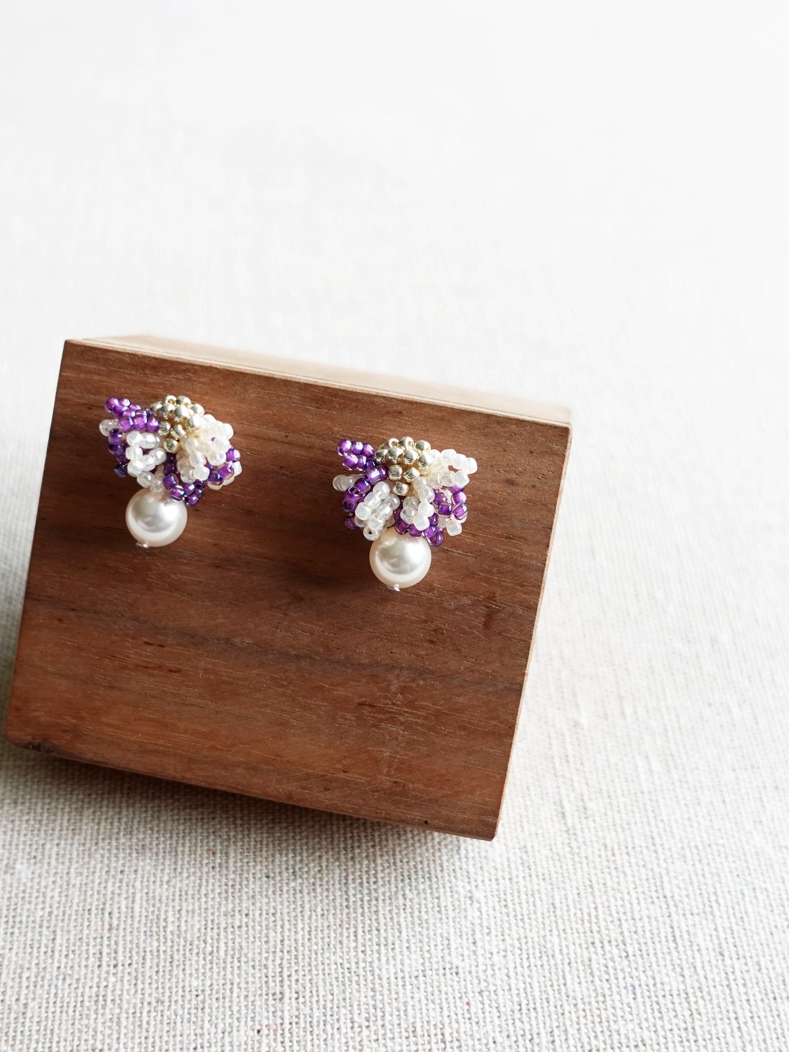  Camellia Mariota Bicolor Earrings in Royal Purple Display Right