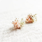 Camellia Pearl Dip Earrings in Champagne Pink Left Close