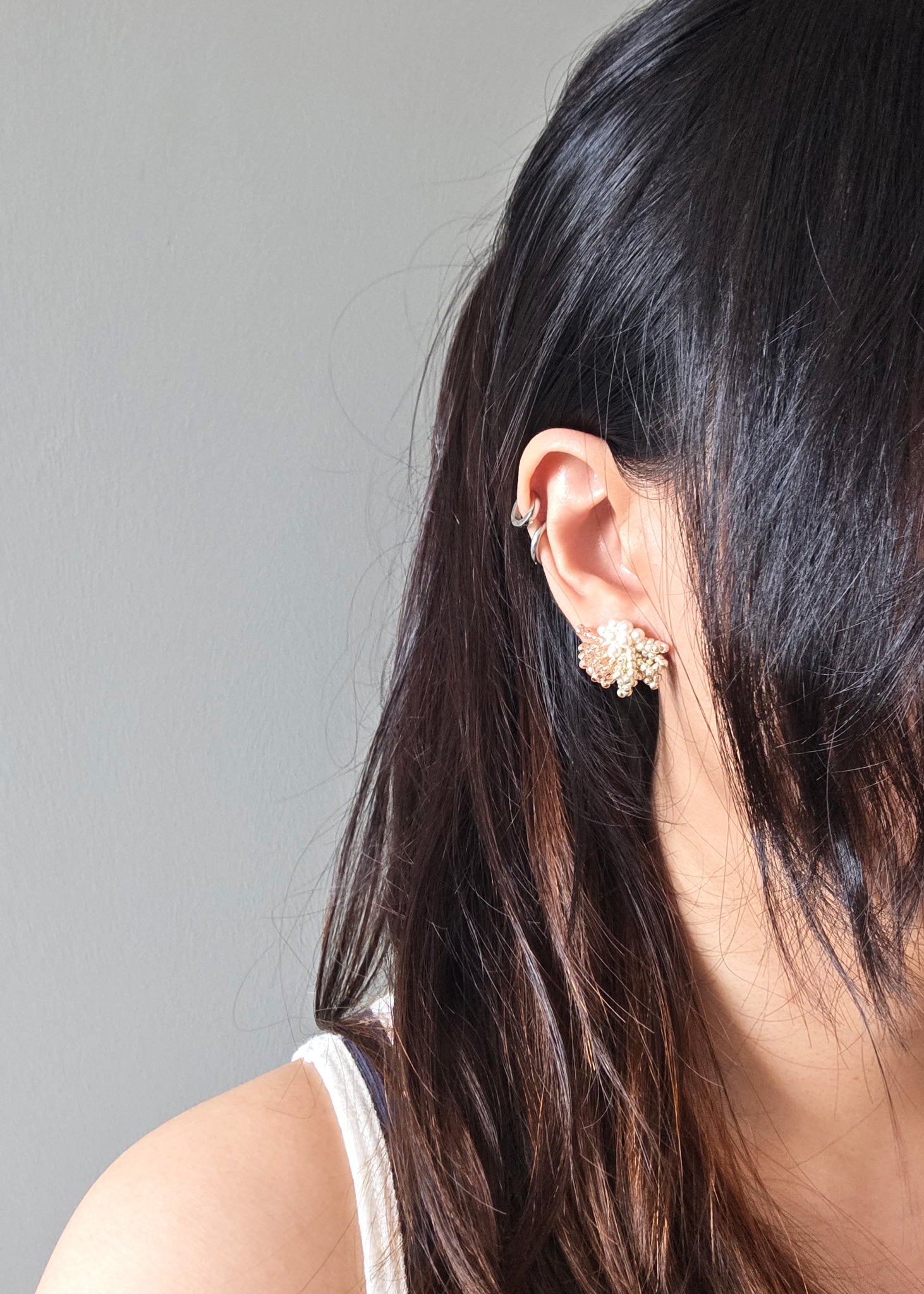 Handmade Earrings With Pearls Camellia Dip in Champagne Pink