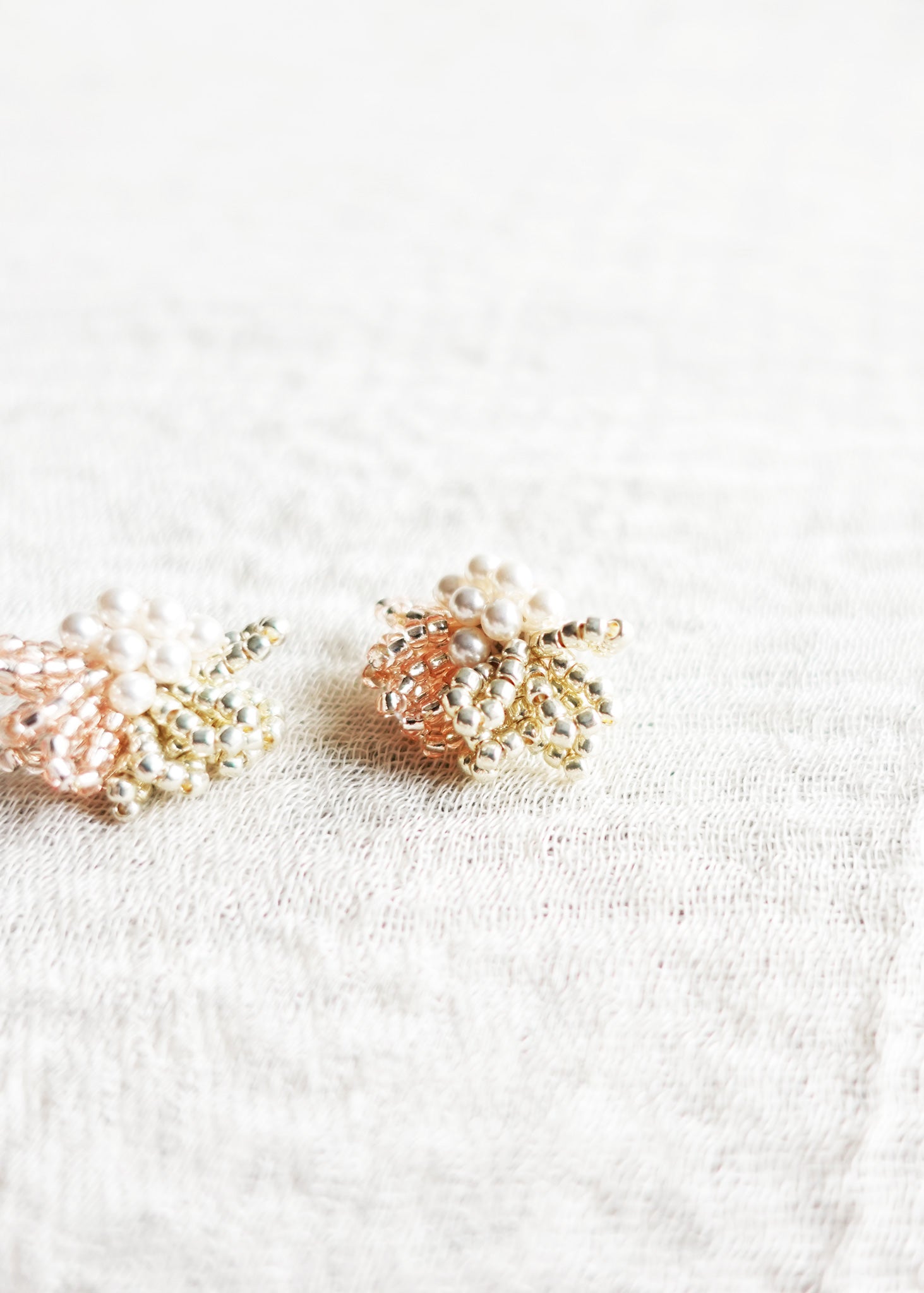 Camellia Pearl Dip Earrings in Champagne Pink Right Front