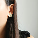 Camellia Pearl Dip Earrings in Ivory Model