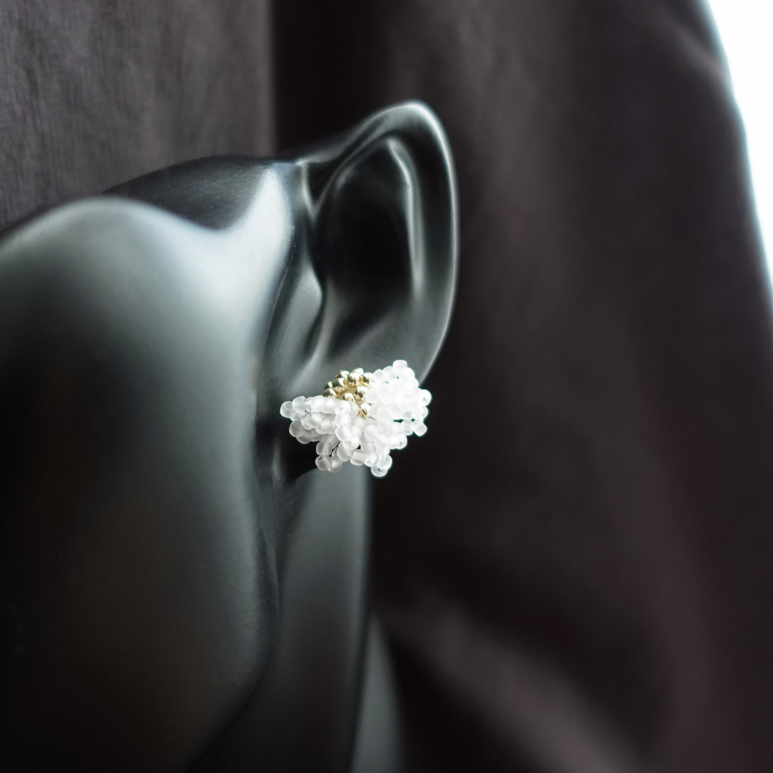 Camellia Stud Earrings in Cloud White Bust