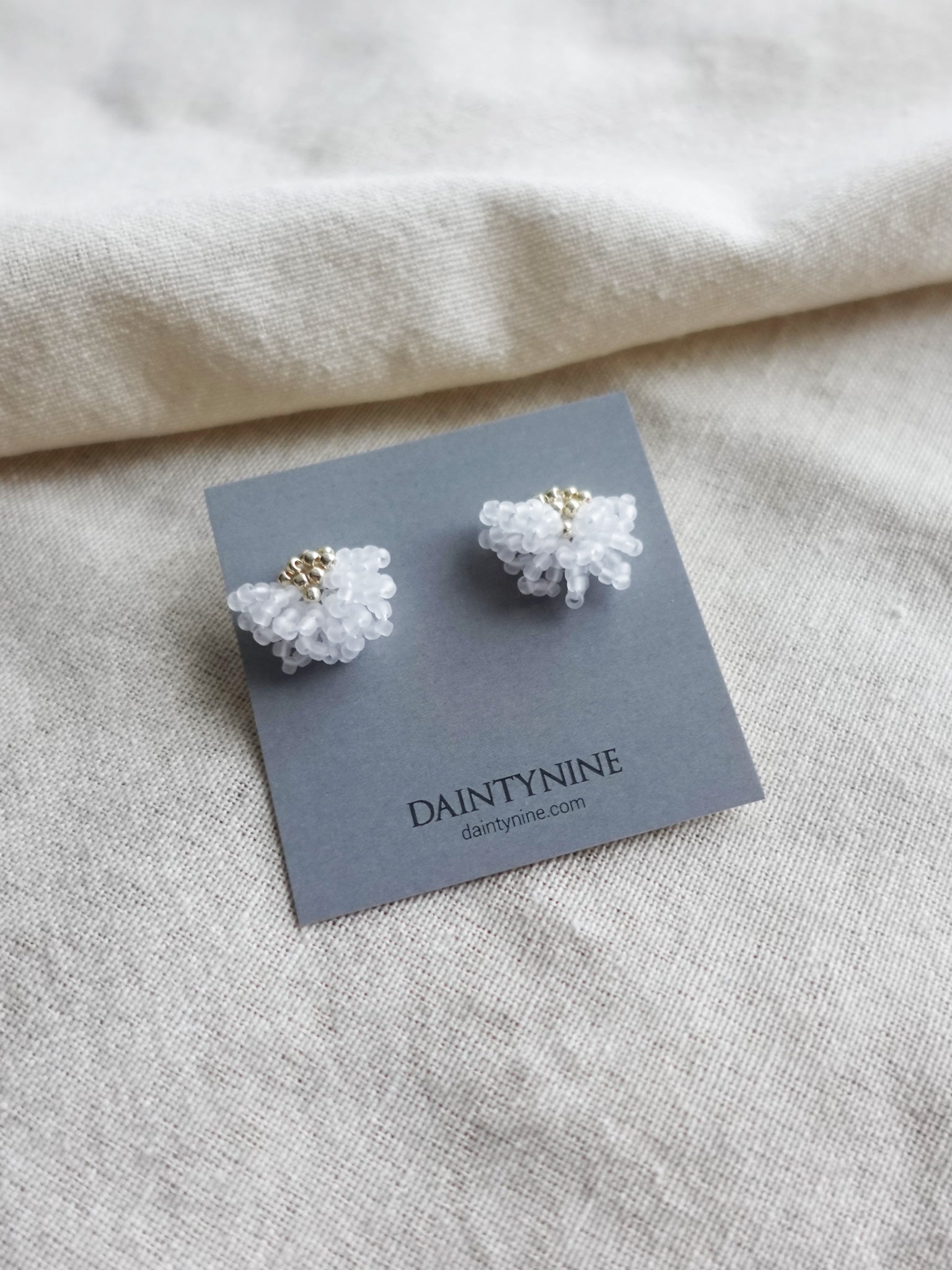 Camellia Stud Earrings in Cloud White Card