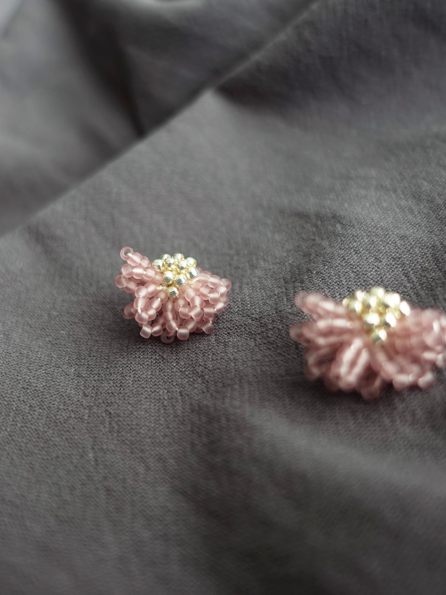 Camellia Stud Earrings in Mauve Purple Left