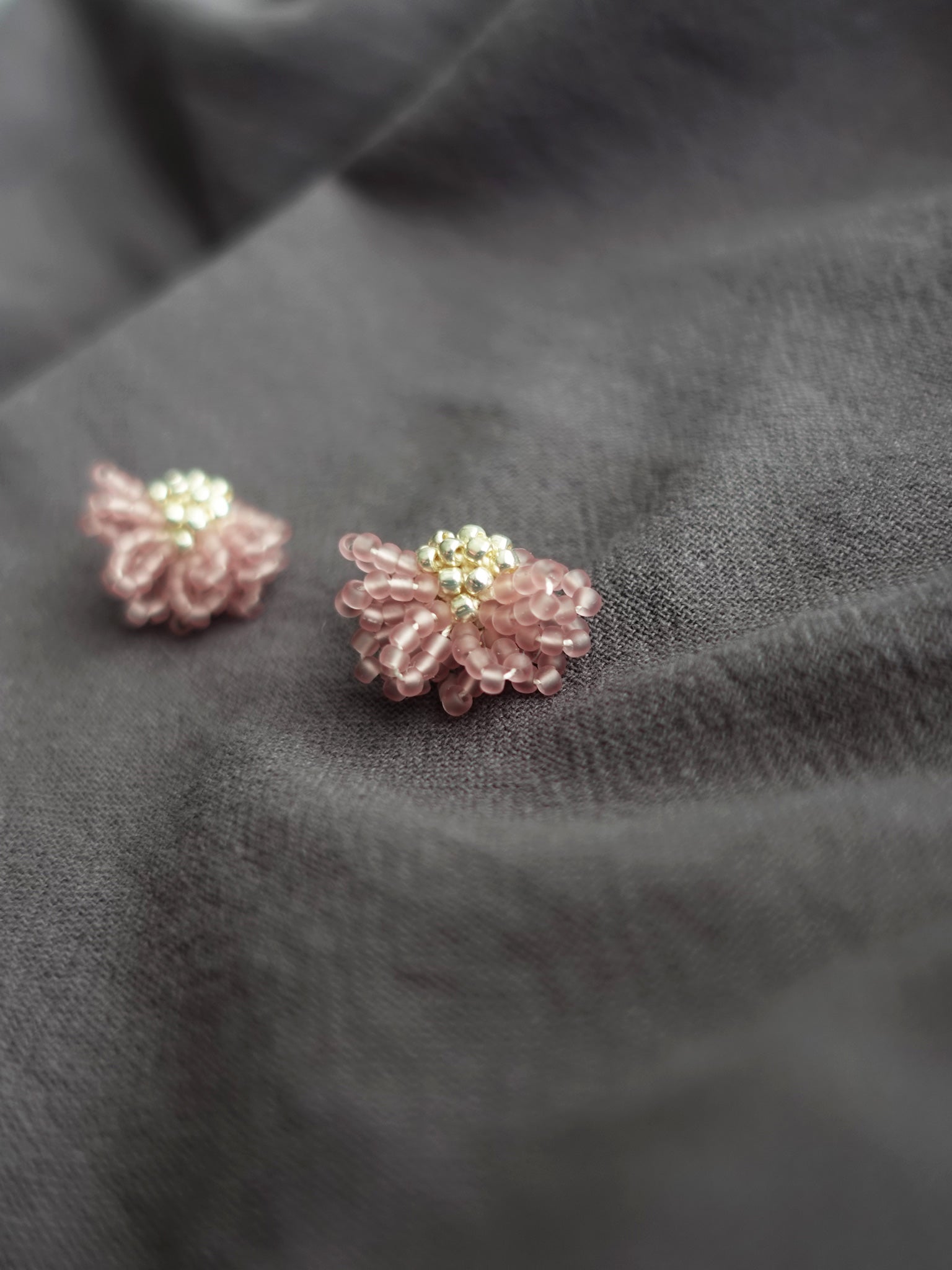 Camellia Stud Earrings in Mauve Purple Right