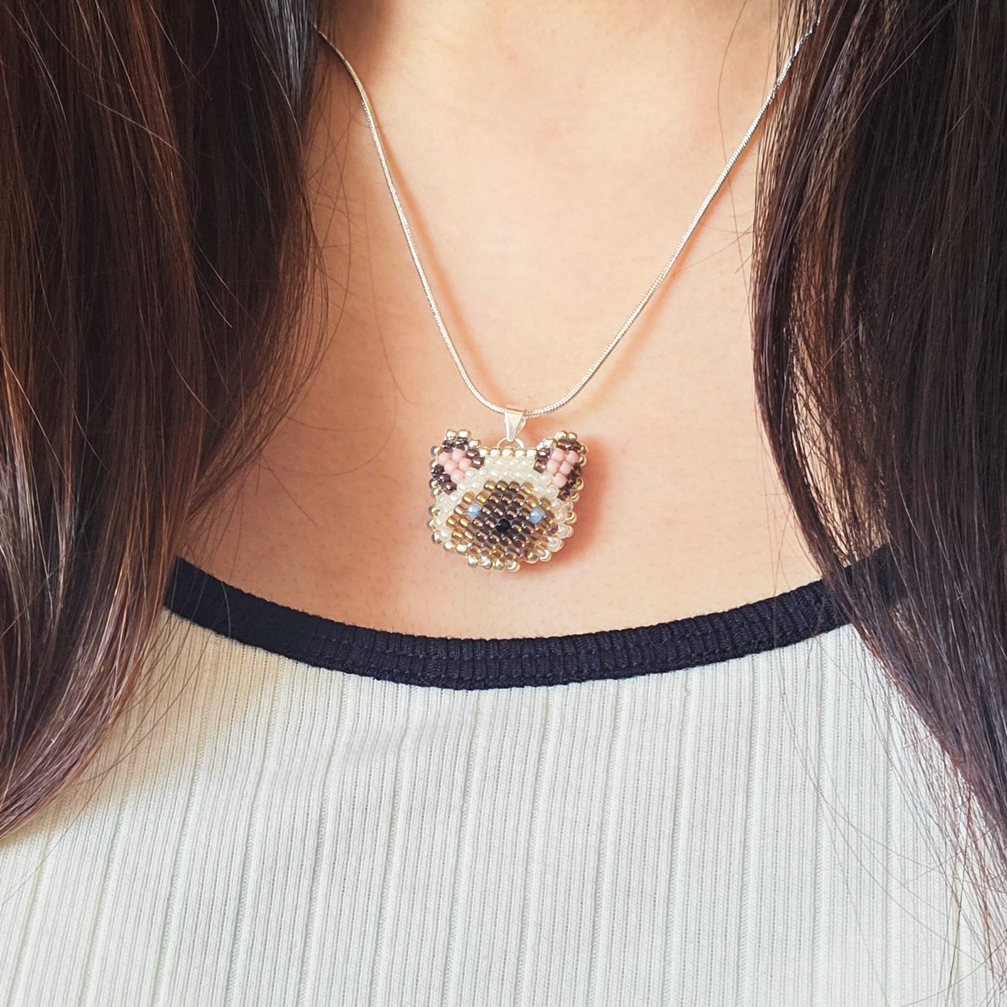 Colorpoint Cat Necklace in Seal Model Close