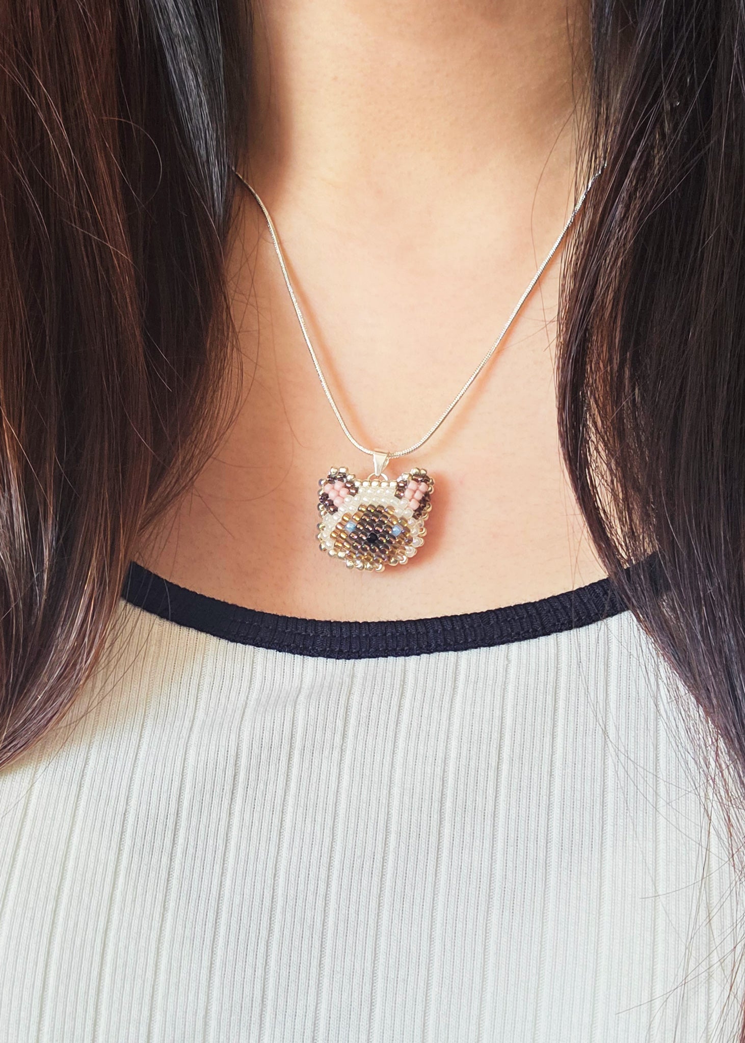 Colorpoint Cat Necklace in Seal Model Close