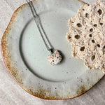 Cream tabby cat necklace in stainless steel