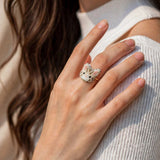 Cream tabby cat ring on model