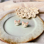 Cream tabby cat stud earrings front
