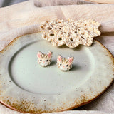 Cream tabby cat stud earrings front