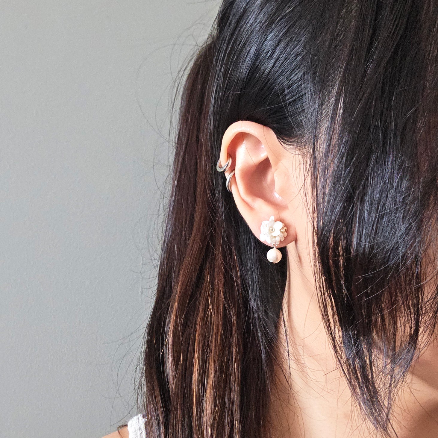 Flower Wedding Earrings Cyme Petite Snowball White