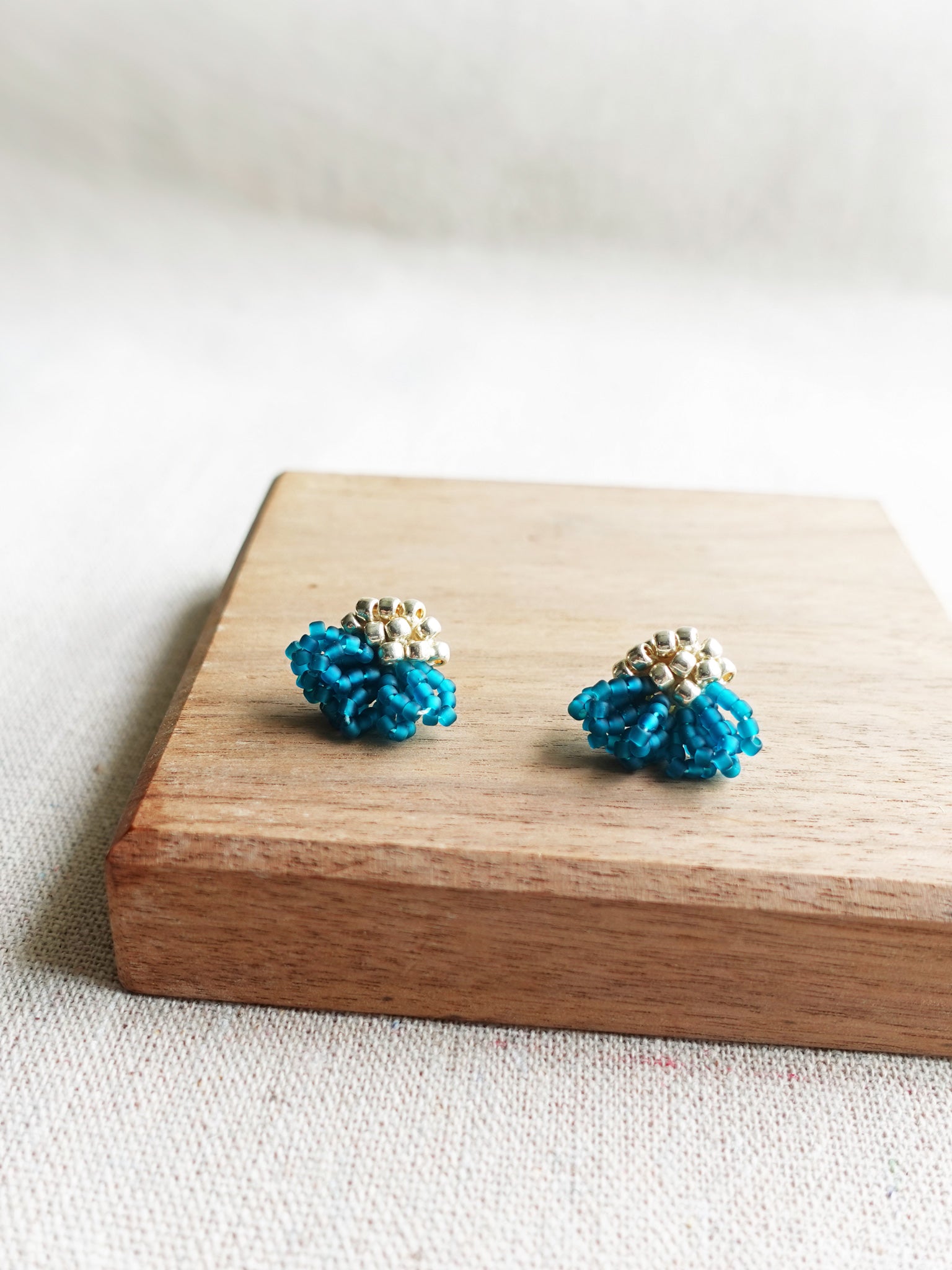 Dahlia Stud Earrings in Teal Front