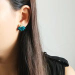 Dahlia Stud Earrings in Teal Model