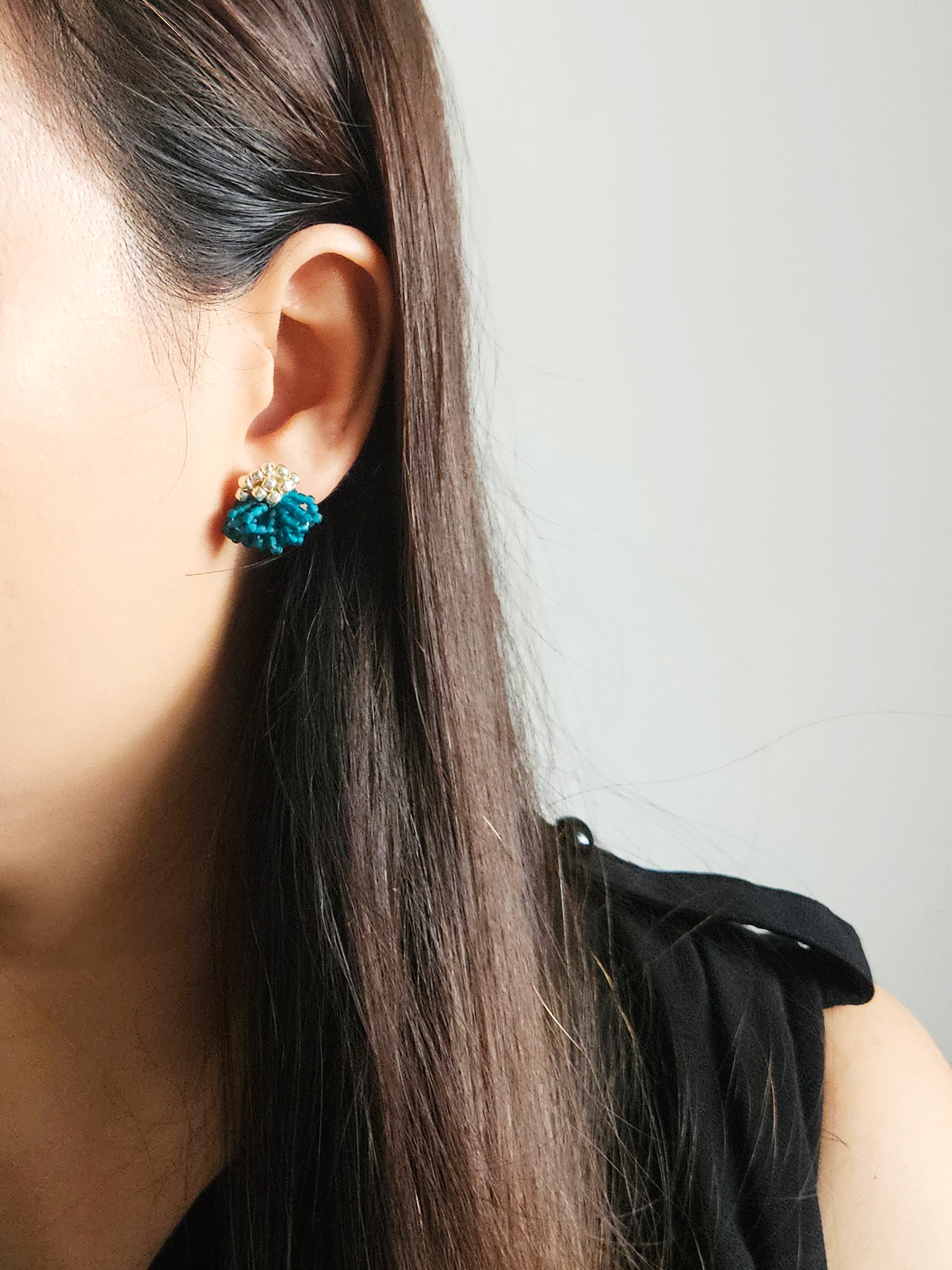 Dahlia Stud Earrings in Teal Model