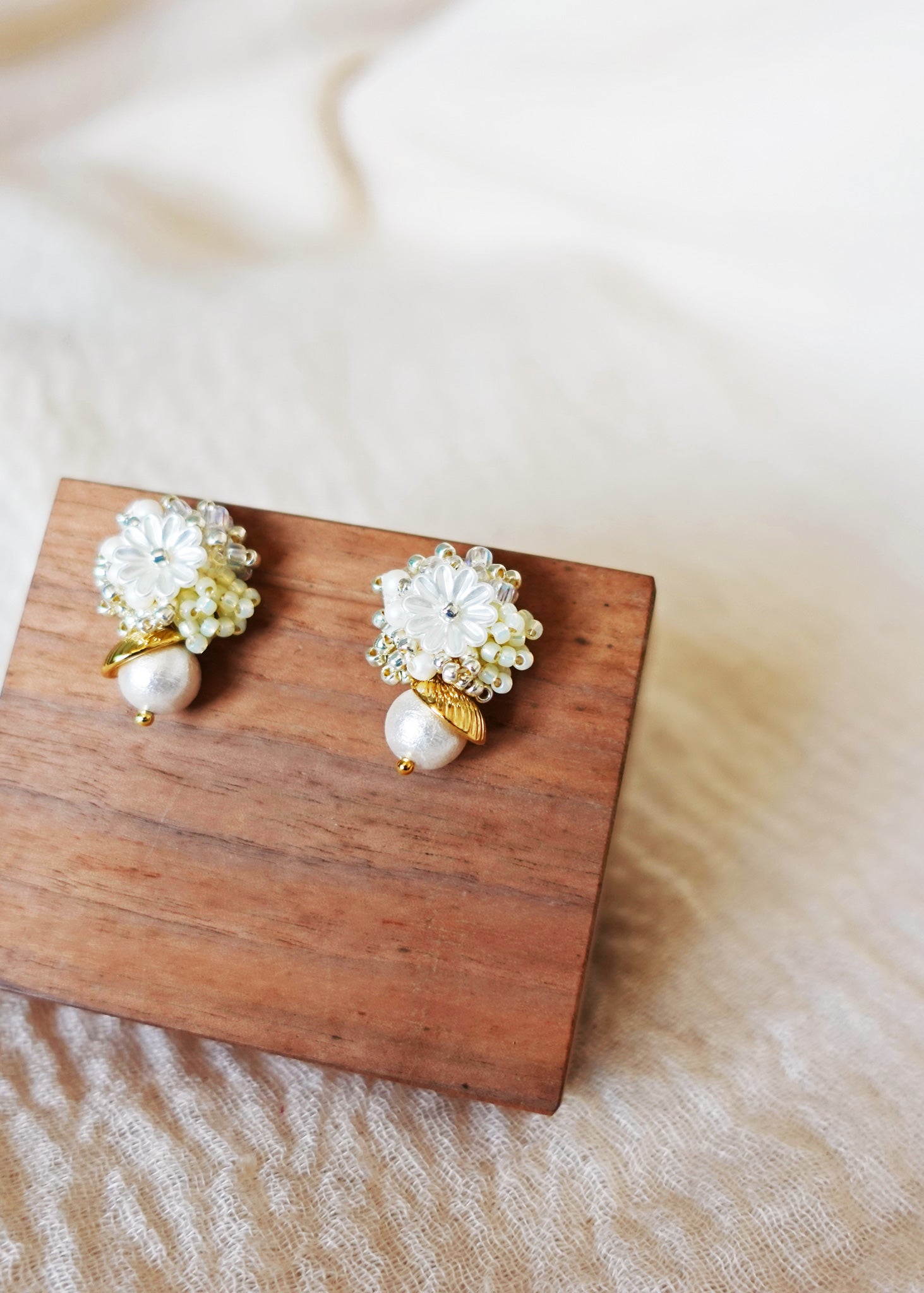 Dianelle Snowball Earrings in Yellow Right