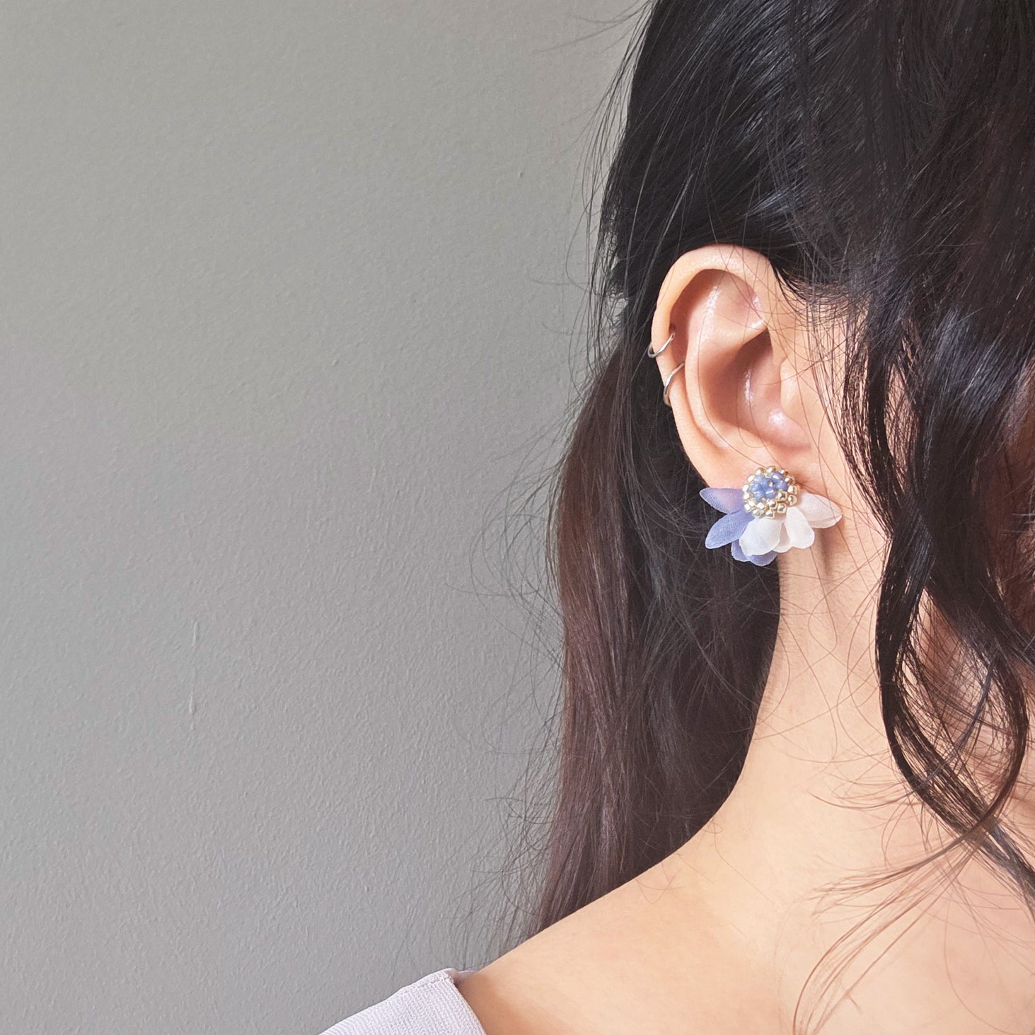 Ethereal Bicolor Stud Earrings in Blue Model