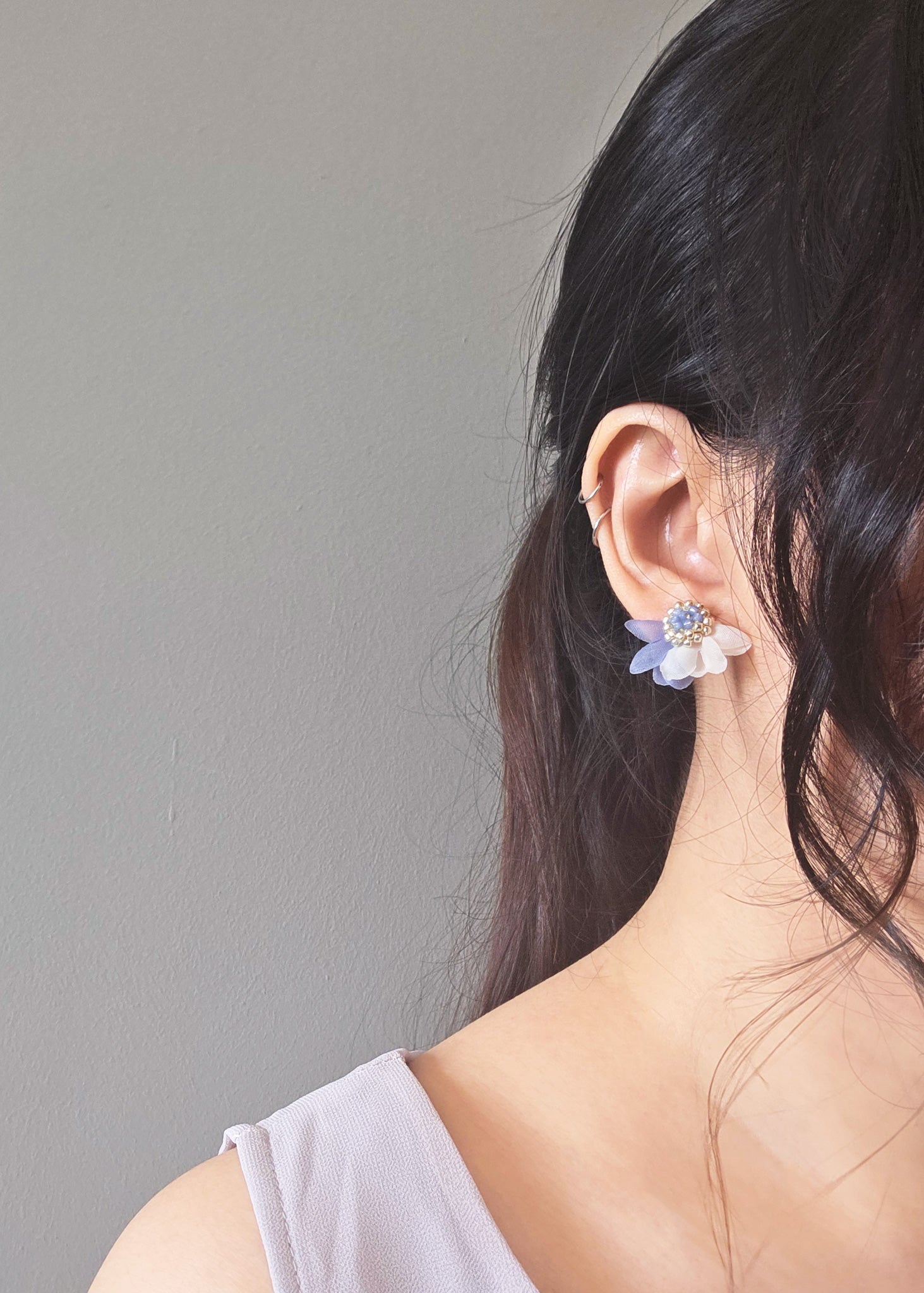 Ethereal Bicolor Stud Earrings in Blue Model